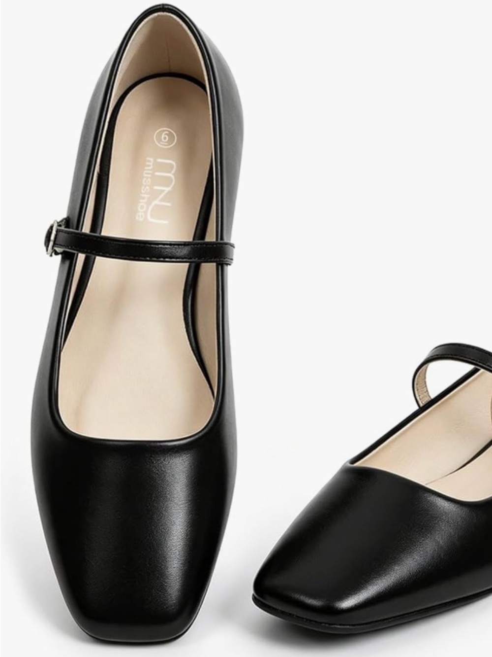 Musshoe Square Toe Mary Jane Flats • 7 Black